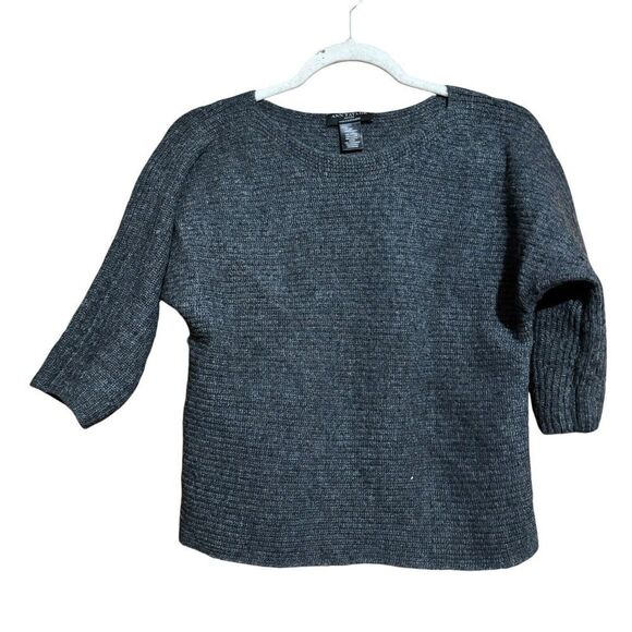 Ann Taylor Sweater Womens Small Petite Gray Cashmere Blend Ribbed Pullover - Picture 1 of 8